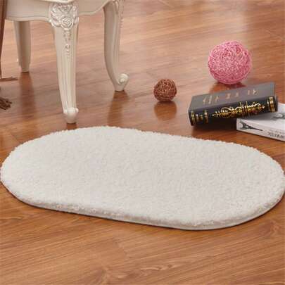 1pc Thickened Oval Faux Lambswool Rug, Absorbent Bath Mat, Non-Slip Bedroom Entryway Kitchen Bathroom Doormat
