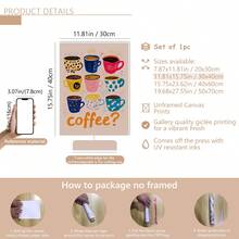 1 Tranh in hình người yêu cà phê đầy màu sắc - Trang trí tường theo chủ đề Espresso đầy phong cách, phù hợp cho trang trí nhà bếp, áp phích cà phê vui nhộn, cũng là một món quà tuyệt vời, biển hiệu quầy bar Barista đẹp mắt, tranh in trên vải canvas, cũng phù hợp cho trang trí nhà cửa, trang trí phòng ngủ, trang trí phòng khách, trang trí phòng tắm, trang trí tường, tranh treo tường có khung tùy chọn. - Nhiều màu - Xem 18