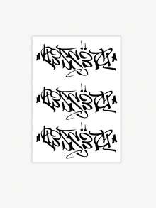 1张持久7-14天的草本临时纹身贴纸，哥特风格抽象英文文字手部纹身贴纸，防水个性化酷炫男士纹身贴纸 - 黑色 - 查看 3