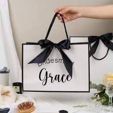 1pc Customized Gift Bag With Logo, Name, Blessing, Gift Packaging Bag, Birthday Gift Bag, Customized Packaging, Creative, Black Bowknot Customized Gift Bag, Multifunctional, Decorative, Reusable, Suitable For Graduation, Wedding And Other Occasions - Multicolor - View 2