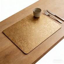 2/4/6pcs Gold Faux Leather Placemats, Embroidered Texture PVC Floral Pattern Raised Relief Placemats, 11.8inch*17.7inch Round Table Chinese/Western Style Heat Insulation Dining Table Mats - Multicolor - View 3