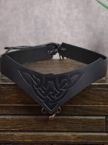 1件维京风格黑/棕色PU皮革头带，饰有精美凯尔特图案——中世纪角色扮演节日配饰 - A - 查看 10