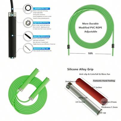 MOGOLD Adjustable Jump Rope For Home Fitness - 5mm PVC Cord With Ball Bearings Anti-Slip Rubber Alloy Handles For Beginners Weight Loss Workout In Home/School/GymChildren's Growth Games, Fun And Joyful, Essential For Childhood