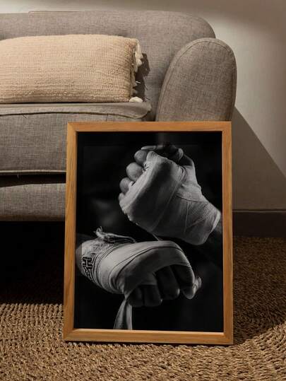 Çerçevesiz, siyah beyaz tasarımlı, bandajlı elleri gösteren boks temalı sanat eseri posteri, vintage tarzı kanvas duvar dekoru, çağdaş stil, yatak odası, oturma odası, banyo, koridor ve diğer ev dekorasyon alanları için uygundur.