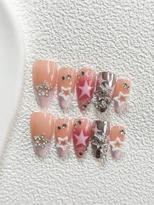 Bộ 10 món trang trí móng tay acrylic phong cách Sweet & Cool Girl, bao gồm hình ngôi sao năm cánh rỗng màu bạc, ngôi sao lấp lánh đính kim cương, hình ngôi sao năm cánh màu hồng vẽ tay, sơn móng tay màu bạc, dụng cụ làm móng (1 miếng dán gel + 1 dũa móng), 3 kích cỡ móng khác nhau. - Nhiều màu - Xem 15