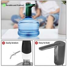 1pc USB- Electric Water Pump For 2/3/4/5 Gallon Bottles With LED Display - Portable Hands-Free Drinking System, Compatible With Large Water Jugs For Home, Camping, Office (USB Rechargeable Electric Water Pump) - Dark Green - View 5