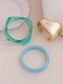 Set de 3 piezas de pulseras geométricas asimétricas de estilo minimalista y oceánico, uso versátil diario para mujeres - pulsera - Ver 5