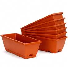 7 Pcs Window Box Planter, 43 Cm Rectangle Flower Box With Drainage Holes And Trays, Plastic Planters For Windowsill Patio Porch Garden Decor, Red - 7-piece Set - View 8