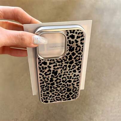 1pc Glossy Shell Black Leopard Print Personalized Phone Case, Compatible With IPhone 16 Pro Max, 17/16/15/14 Plus, 13/12/11, Air