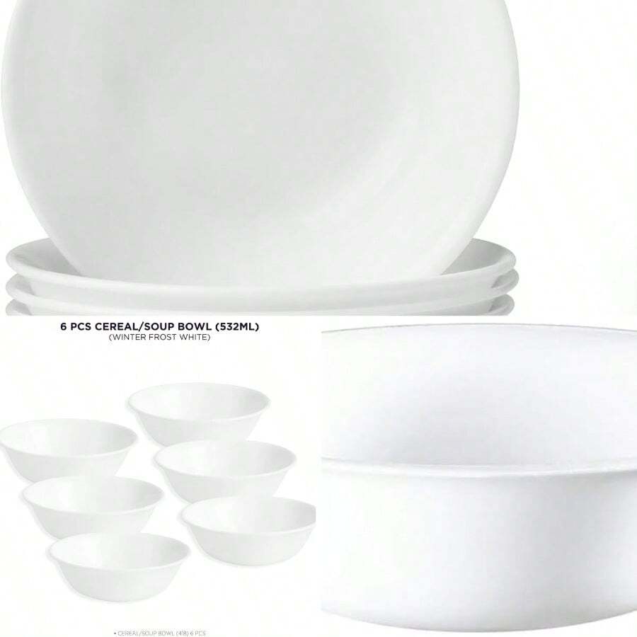 Vitrelle 6 - Piece Soup/Cereal Bowl Set Triple Layer Glass And Chip Resistant, 18 - Oz Lightweight Round Bowls, Winter Frost White - Bát 18oz - Xem 1