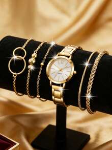 SOKI SOKI 一套女士时尚休闲圆形石英表和简约链条手链套装，适合日常佩戴、生日礼物、派对、节日聚会，是送给自己或朋友的理想礼物。不含包装盒。 - 金色 - 查看 7