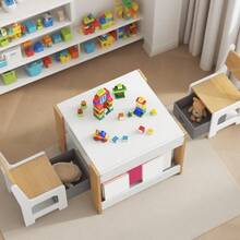 Mesa de Actividades Infantil de 1 Metro en MDF con Tres Compartimentos y Estante Integrado - Estación de Juego y Aprendizaje Duradera y Espaciosa para Niños - Negro - Ver 8