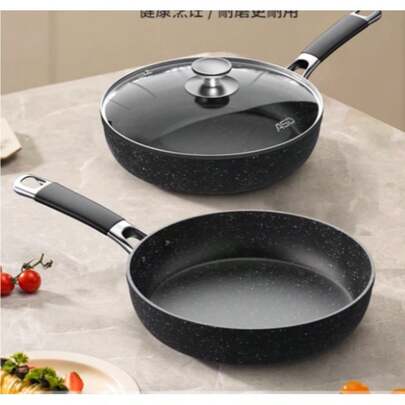 Panela antiaderente de alumínio fundido europeu de 24 cm, baixa emissão de fumaça, adequada para fogões a gás e de indução.