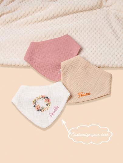 1pc Custom Text Embroidered Baby Bibs, Soft & Breathable, Suitable For Boys & Girls, Newborn Gift, All Seasons