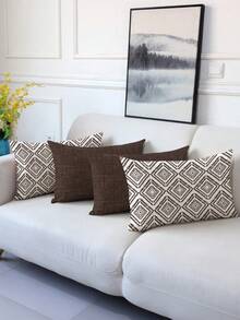 Bộ 4 vỏ gối phong cách Bohemian cổ điển, họa tiết hình học, thiết kế tối giản sang trọng, siêu mềm mại thoải mái, khóa kéo ẩn, có thể giặt máy, vỏ gối trang trí nhà cửa cho ghế sofa, phòng khách, phòng ngủ, không kèm ruột gối. - màu nâu - Xem 4
