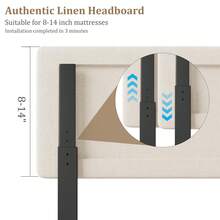 Base de Cama Plataforma con Cabecera Tapizada de Lino Ajustable, Soporte de Listones de Madera Resistentes, Sin Resorte de Caja Necesario y Montaje Fácil - Beige-King - Ver 4