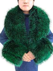 3pc  Fabric    Elegant    None    Fur Collar And Cuffs  Autumn And Winter - 橄欖綠 - 查看 6