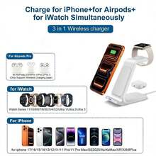Fast Wireless Charging Stand 3 In 1 Wireless Charger Dock Station Compatible With IPhone 17 16 15 14 13 12 11 Pro Max Plus XR XS 8 Plus, Compatible With Apple Watch Ultra/SE/11/10/9/SE/8/7/6/5/4/3/2, Compatible With AirPods 4/Pro2/Pro/3 - White - View 3