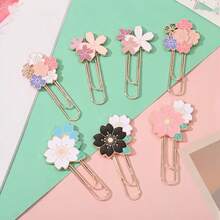 1/5/12Pcs Creative Metal Bookmark Exquisite Cherry Blossom Paperclip Bookmark Popular Fashionable And Exquisite Bookmark With Card - A - View 1