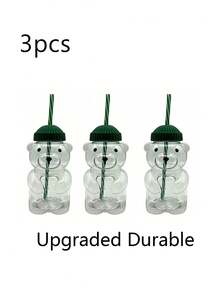 Cốc nhựa hình gấu dễ thương có nắp đậy và ống hút | Cốc nhựa hình gấu mật ong tái sử dụng, cốc có ống hút hình gấu đáng yêu, thích hợp cho đồ uống nóng/lạnh, cà phê, rượu, nước ép, sữa lắc, trà sữa trân châu, quà tặng sinh nhật, chất lượng cao, đồ dùng tiệc tùng, quà tặng ngày Valentine, quà tặng năm mới, quà tặng sáng tạo tinh tế, quà tặng Ramadan (Sọc kẹo) - Nhiều màu - Xem 14