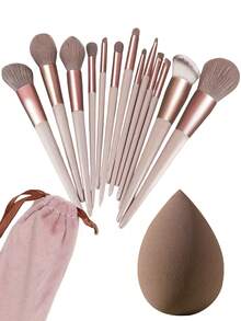 YZIMENG YISE 16pcs Makeup Brush Set: Includes 13 Makeup Brushes, 1 Water Drop Makeup Sponge, 1 Round Air Cushion Puff, And 1 Triangle Makeup Sponge - Classic Set. Made With Soft, Skin-Friendly Synthetic Bristles. Cruelty-Free, Not Tested On Animals. Perfect For Women And Girls, An Ideal Choice For Autumn/Winter Season, Also Fits The Y2K Fashion . An Excellent Makeup Tool For Birthday Gifts And Halloween Parties. - Brown - View 9