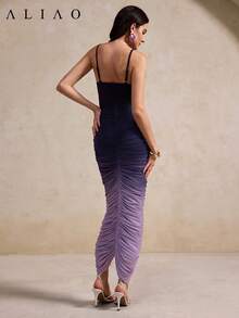 Elegant Blue And Pink Ombre Dress, Suitable For Parties, Casual Dates, And Wedding Season - Multicolor - View 8