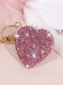 1pc Heart-Shaped Pocket Mirror Keychain, Highly Attractive Shiny Artificial Rhinestone Inlaid, High-Definition Makeup Mirror With Key Ring, Portable Travel Cosmetic Mirror, Creative Exquisite Holiday Gift - Multicolor - View 11