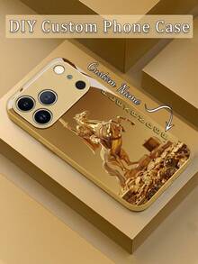1pc Customized Name, Golden Knight Design, TPU Soft Edge + Tempered Glass Back Phone Case Compatible With Samsung S24 Ultra/S25 Ultra And Apple 17 Pro Max/16 Pro Max/15 Pro/14 Plus/13 Pro/12 Pro Max/11/Xs Max/8/7/6 Plus Smartphone Accessories - Gold - View 1