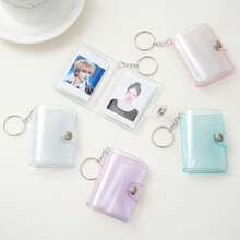 1pc 1-Inch Glossy White Photo Album Keychain, Can Hold 16 Photos, 1-Inch Pocket Insert ID Photo Album, Minimalist Elegant Student Portable Photo Album, High-Quality Mini Photo Album - Single Piece - View 8