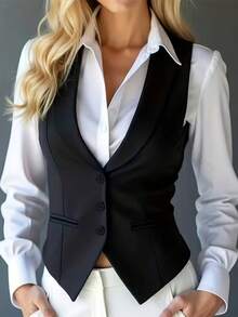 新款时尚优雅西装马甲，休闲百搭的办公马甲，春夏秋季皆宜 - 黑色 - 查看 1