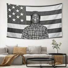 A$AP Rocky ASAP American Flag Rap Rapper Motivational Inspirational Office Gym Wall Dorm Decor Flag Only Sewing Dorm Decor - 黑色 - 查看 2