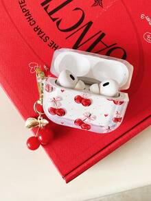 母亲节可爱樱桃耳机套，夏季假期可爱樱桃耳机套，带樱桃吊坠，1个樱桃粉色蝴蝶结印花蓝牙耳机套，加厚透明TPU防摔保护套，少女心形设计蓝牙耳机套，兼容耳塞套，适合少女心爱好者、粉色控、生日及日常使用 - 無色 - 查看 10