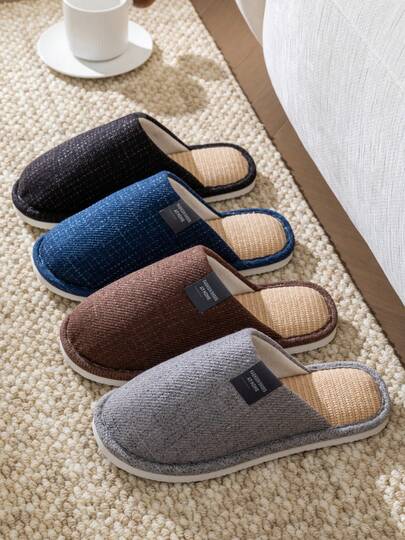 Linen Slippers For Men, Indoor Home Non-Slip Breathable Absorbent Soft Bottom Fabric Slip-On Mule Slippers For Spring, Autumn And All Seasons