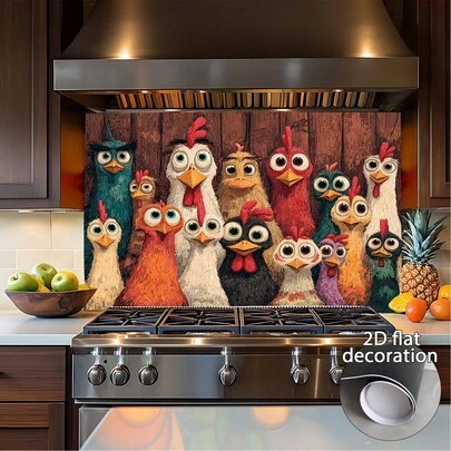 1 pièce Autocollant mural décoratif plat 2D - Poussin de dessin animé coloré, convient pour la décoration et la protection des cuisines, salles à manger et salons