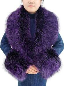 3 piezas Tela Elegante Sin Cuello y puños de piel Otoño e Invierno - Morado - Ver 7
