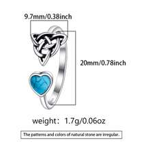 1pc 925 Sterling Silver Vintage Style Synthetic Turquoise Inlaid Asymmetric Celtic Knot Heart Design Open Ring, Suitable For Daily, Vacation Wear, Valentine's Day Gift - Antique Silver - View 4