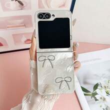 Elegant Foil Texture Line Bow Folding Phone Case With Chain, Suitable For Samsung Z Flip3/4/5/6/7, Sweet Girl Style Foldable Screen Protective Cover - Multicolor - View 5