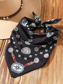 1 chiếc khăn choàng nữ kiểu phương Tây họa tiết Bohemian - Phụ kiện đa năng dành cho phái nữ, được làm từ polyester, phù hợp để phối đồ hàng ngày. - màu đen - Xem 4