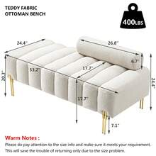Mikibama 53.2" Width Ottoman Bench, Teddy Upholstered Modern Loveseat Sofa With Metal Legs, Comfy Love Seat Couches With Adjustable Backrest, End Of Bed Bench For Bedroom, Entryway - 米色 - 查看 2