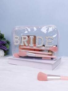 1个新娘仿珍珠装饰化妆包，透明化妆品收纳包，防水旅行袋，创意伴娘礼物，婚礼回礼袋，单身派对装饰，蜜月化妆包，适合度假、海滩、浴室、卧室，大容量 - 彩色 - 查看 2