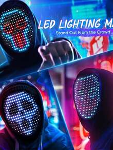 LED Mask, Luminous Mask, Halloween Mask, Scary Mask, 25 Animations, 25 Pictures, Induction Switch Mask For Parties, Carnival Gift - Black - View 2