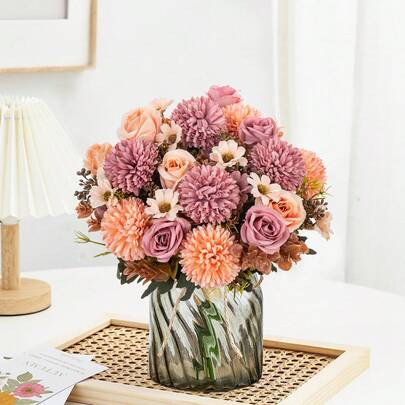 1PC Artificial Rose&Ball Chrysanthemum&Daisy Bouquet, Fake Plants, Artificial Flowers, Bouquet Decoration, Wreath Materials, Candy Box Accessories, Chest Flowers, Headband Materials, Birthday Party Accessories, Home Decoration