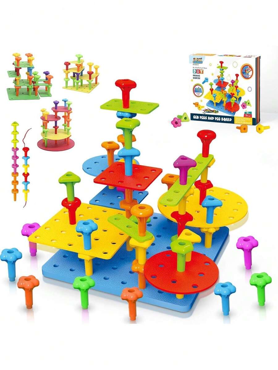 Tablero de Clavijas Apilable, Montessori Juguetes de Construcción y Encaje para Niños de 3 a 6 Años, Juguete Educativo Stem, Colorido Sensoriales,Juguetes Didacticos,Regalos de Pascua para Niños,40984910 - Multicolor - Ver 1