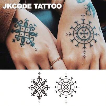 JKCODE TATTOO JKCODE 纹身贴纸 - 持久防水，可贴于手部、颈部、脚部，长达15天，是斋月、伊斯兰风格身体装饰、节日配饰和精美图案的完美之选。