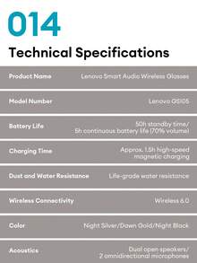 Lenovo GS105 Fashionable Bluetooth Glasses, Metal Frame, Wireless Bluetooth 6.0, Pure Sound Quality, Long Battery Life, HD Calling, ENC Microphone Noise Cancellation, Dual-Layer Anti-Leakage, Wireless Smart Glasses, Compatible With Smartphones, Gift For Couples And Friends - Black - View 11