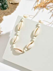 1pc Personalized Beaded Shell Adjustable Beach Style Necklace For Women, Suitable For Vacation, Party And Daily Wear - White - View 2