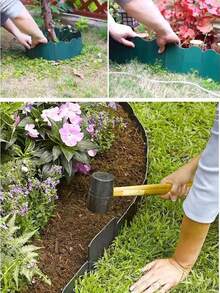 Garden Fence, Flower Bed Edging Retaining Wall, Reinforced Garden Fencing [Dedicated Ground Nails], Decorative Plastic Planting Fence, Freely Connectable Garden Barrier - A - View 3