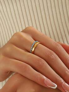 1pc Fashion Stainless Steel 18K Gold Plated Colorful Line Women's Ring, Suitable For Daily, Holiday, Wedding, Party, Birthday Wear And Decoration, Jewelry Gift For Friends And Besties - Gold - View 10