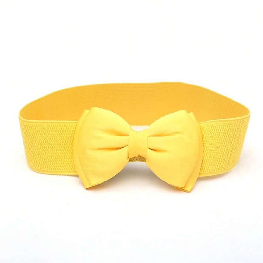 Bow Elastic Belt Women's Korean Version Fashion Chiffon Waist Seal Wide Dress Elastic Belt Waist - 黃色 - 查看 1