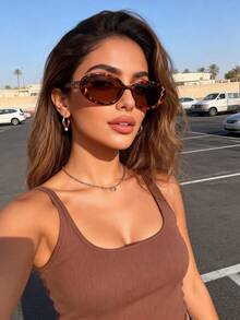 1pc Women's Fashionable Oval Frame Fashion Glasses, Classic Style Suitable For Daily Life And Summer Travel - 1pc trà đậu phụ khung - Xem 7
